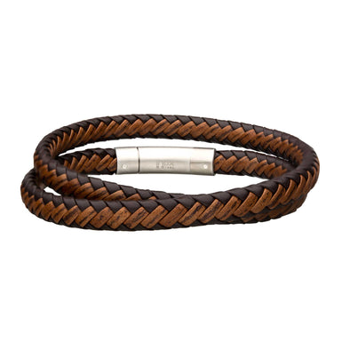 Stainless Steel 41cm Brown Wrap Leather Bracelet