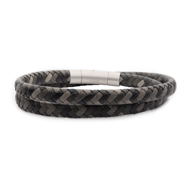 Stainless Steel 41cm Grey Wrap Leather Bracelet