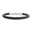 Stainless Steel 21cm Black Leather Bracelet