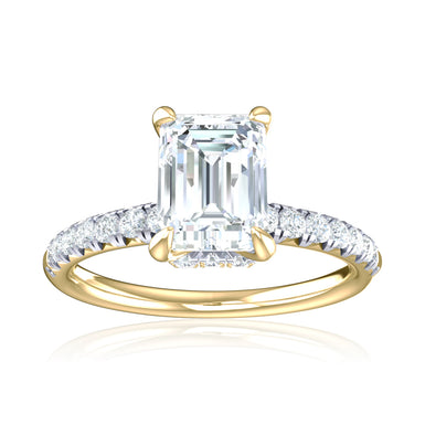 18ct Yellow Gold Emerald & Round Cut 1.25 Carat tw Lab Grown Certified Diamond Ring