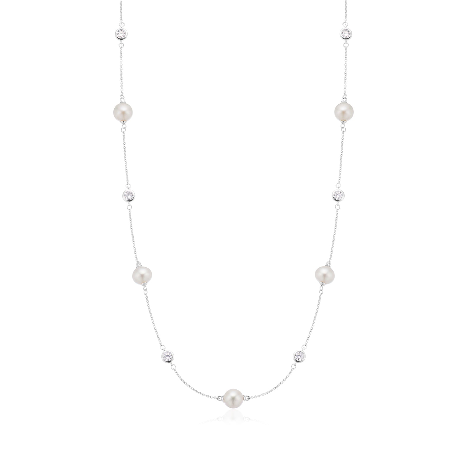 Vera Wang Sterling Silver Round Cut 0.60 Carat tw Diamond, Sapphire, and Fresh Water Pearl Necklace
