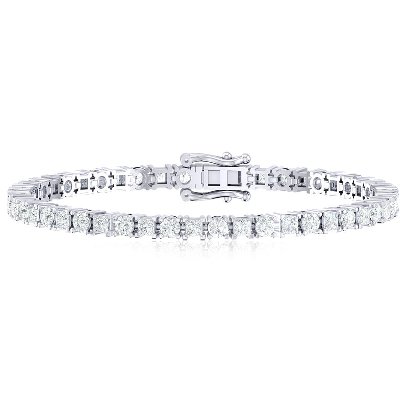 18ct White Gold Princess & Round Cut 6 Carat tw Lab Grown Diamond Tennis Bracelet