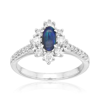 Heirloom 18ct White Gold Oval Cut 6x4mm Black Opal 0.35 Carat tw Ring