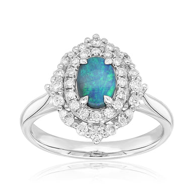 Heirloom 18ct White Gold Oval Cut 6x4mm Black Opal 0.30 Carat tw Ring