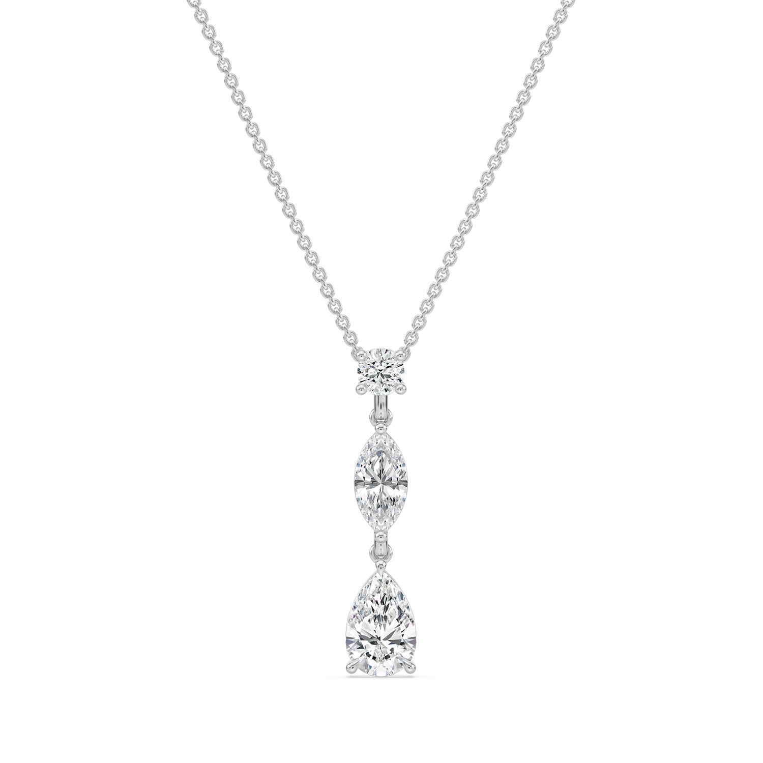 18ct White Gold Pear, Marquise, & Round Cut 2.25 Carat tw Certified Lab Grown Diamond Pendant