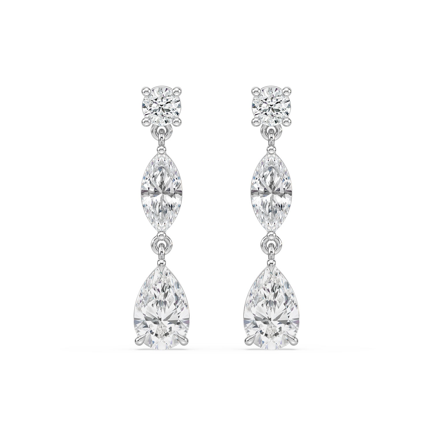 18ct White Gold Pear, Marquise, & Round Cut 2.60 Carat tw IGI Certified Lab Grown Diamond Earrings