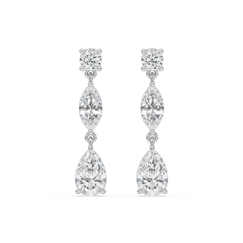 18ct White Gold Pear, Marquise, & Round Cut 2.60 Carat tw IGI Certified Lab Grown Diamond Earrings