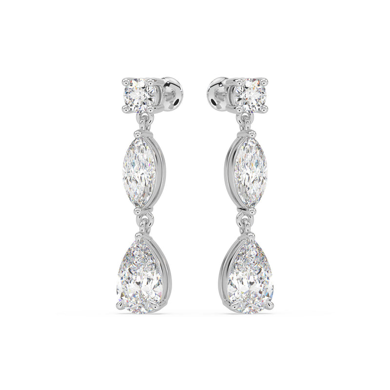 18ct White Gold Pear, Marquise, & Round Cut 2.60 Carat tw IGI Certified Lab Grown Diamond Earrings