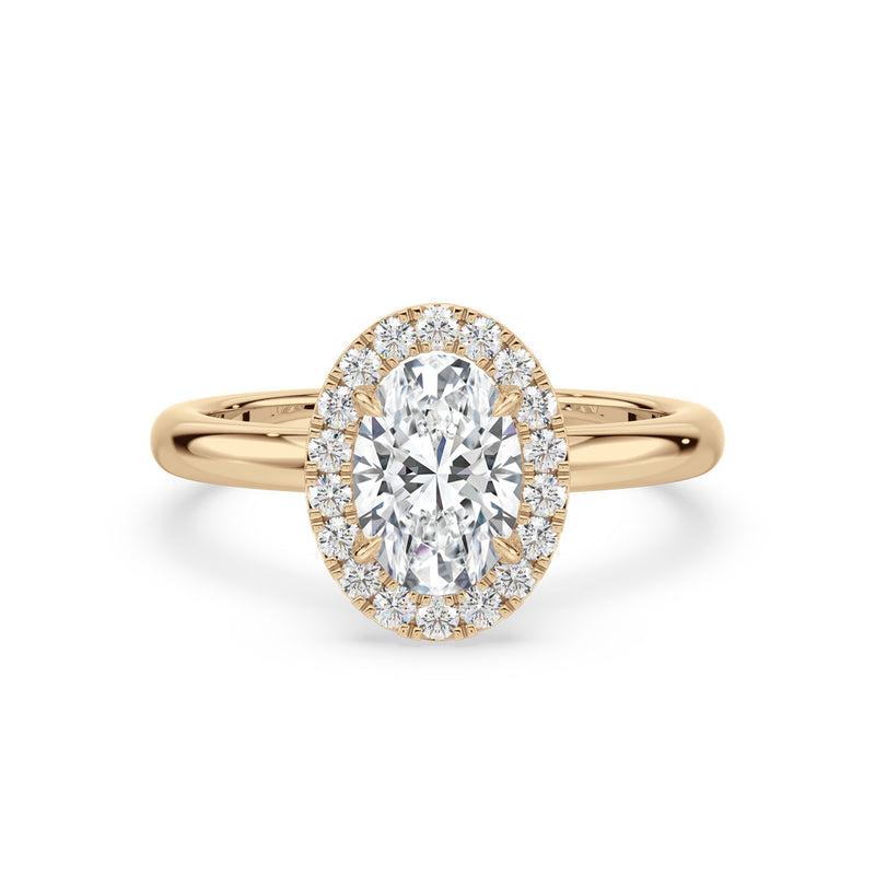 Halo 18ct Yellow Gold Oval & Round Cut 1.7 Carat tw GIA Certified Lab Grown Diamond Ring