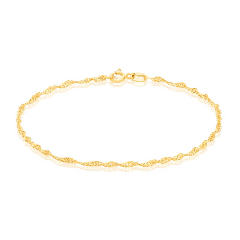9ct Yellow Gold 19cm 30 Gauge Singapore Bracelet
