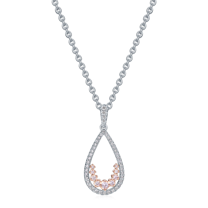 9ct White & Rose Gold Round Cut 0.35 Carat tw Pink & White Diamond Pendant