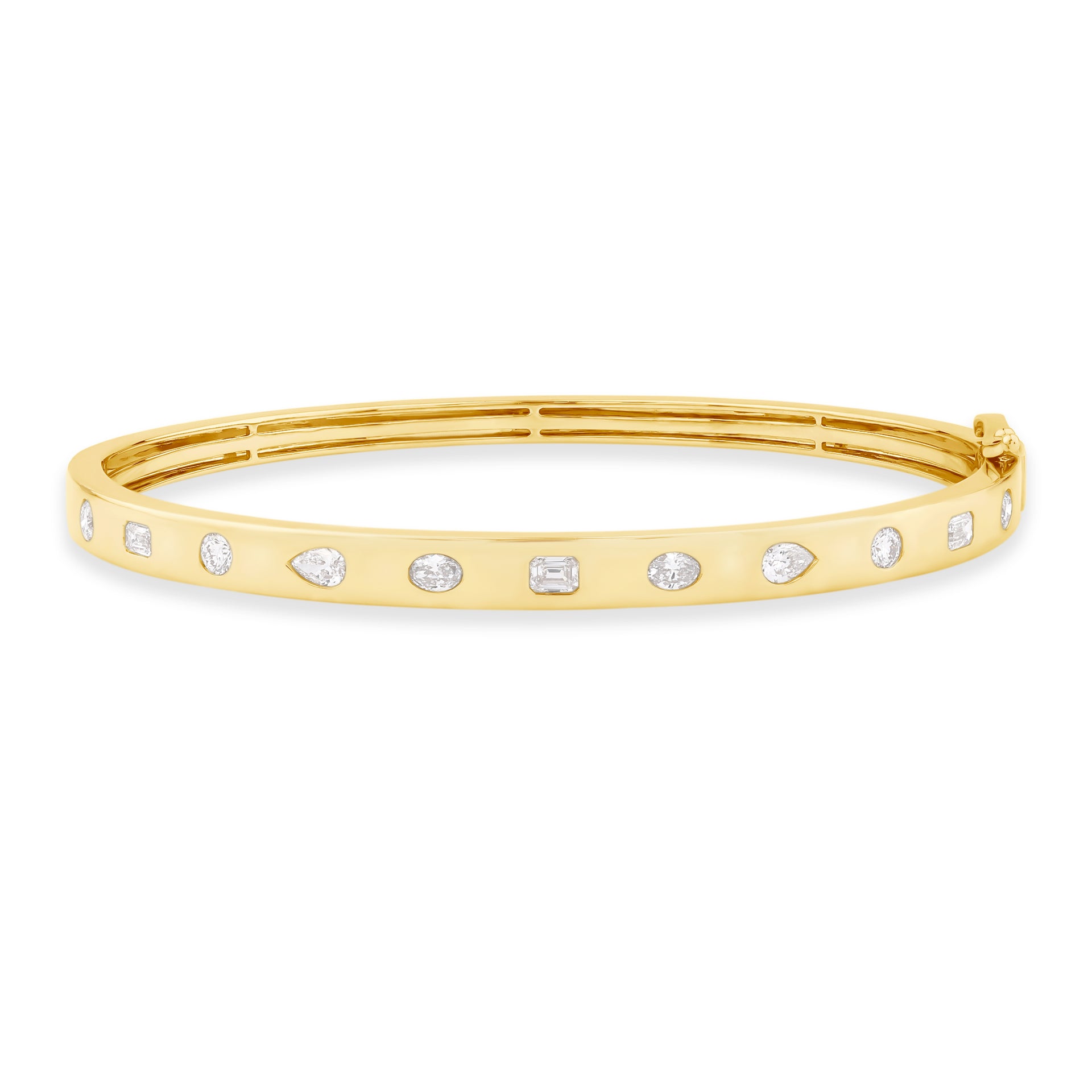 9ct Yellow Gold Round, Pear, & Emerald Cut 1.00 ctw Lab Grown Diamond Bangle