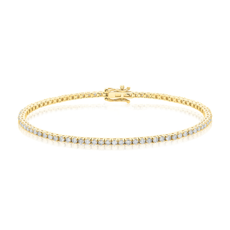 9ct Yellow Gold Round Cut 2.00ctw Diamond Tennis Bracelet