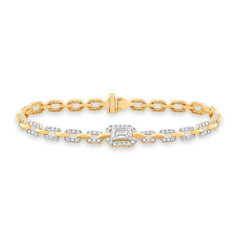18ct Yellow Gold Emerald & Brilliant Round Cut 2.70ctw Lab Grown Certified Diamond Bracelet