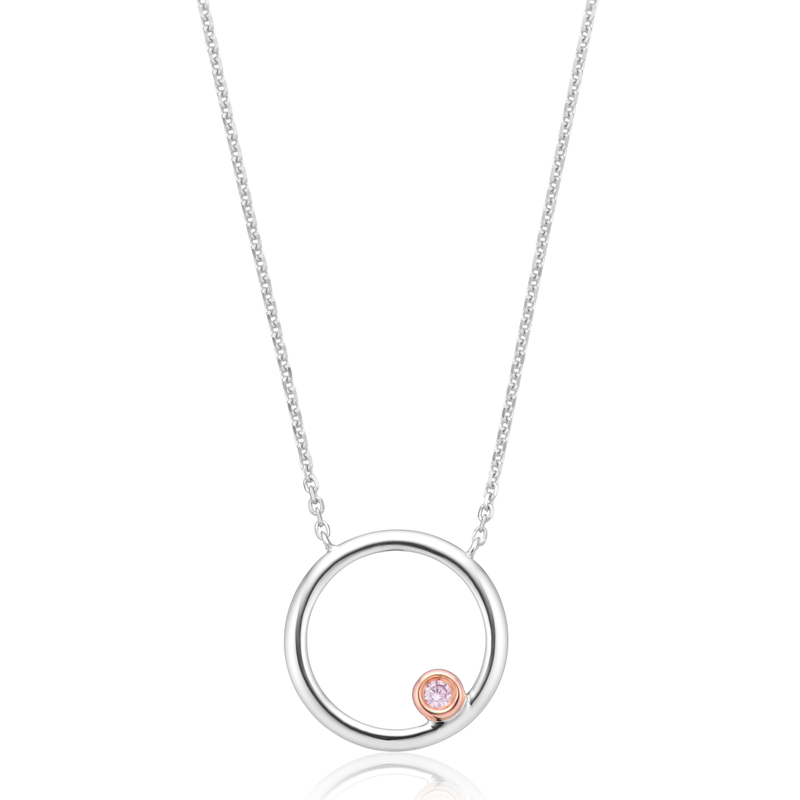 9ct White Gold Round Cut Pink Diamond Necklet