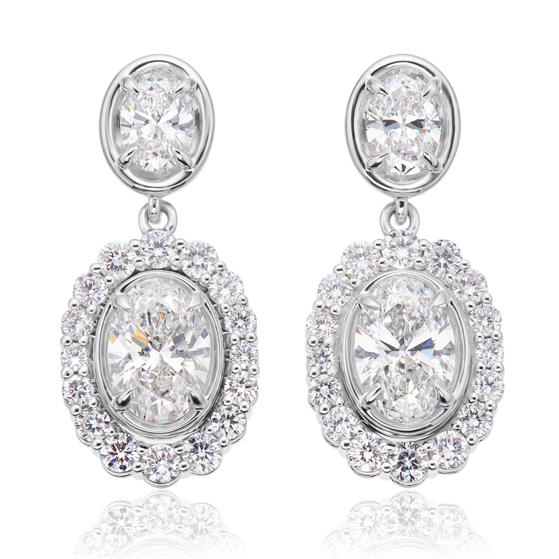 9ct White Gold Oval & Round Cut 3.00 ctw Certified Lab Grown Diamond Earrings
