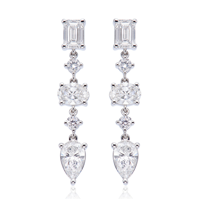 9ct White Gold Oval, Pear, & Emerald Cut 3.00 ctw Certified Lab Grown Diamond Earrings