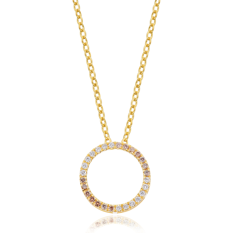 9ct Yellow Gold Round Cut 0.25 ctw Australian Champagne & White Diamond Pendant