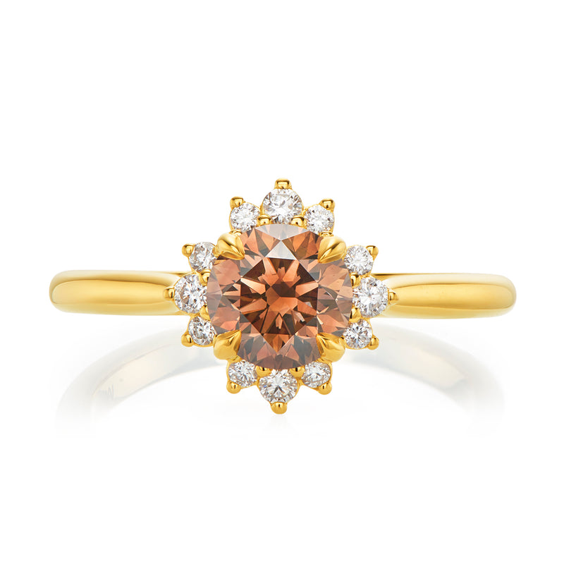 18ct Yellow Gold Round Cut 1.15 ctw Australian Champagne & White Diamond Ring