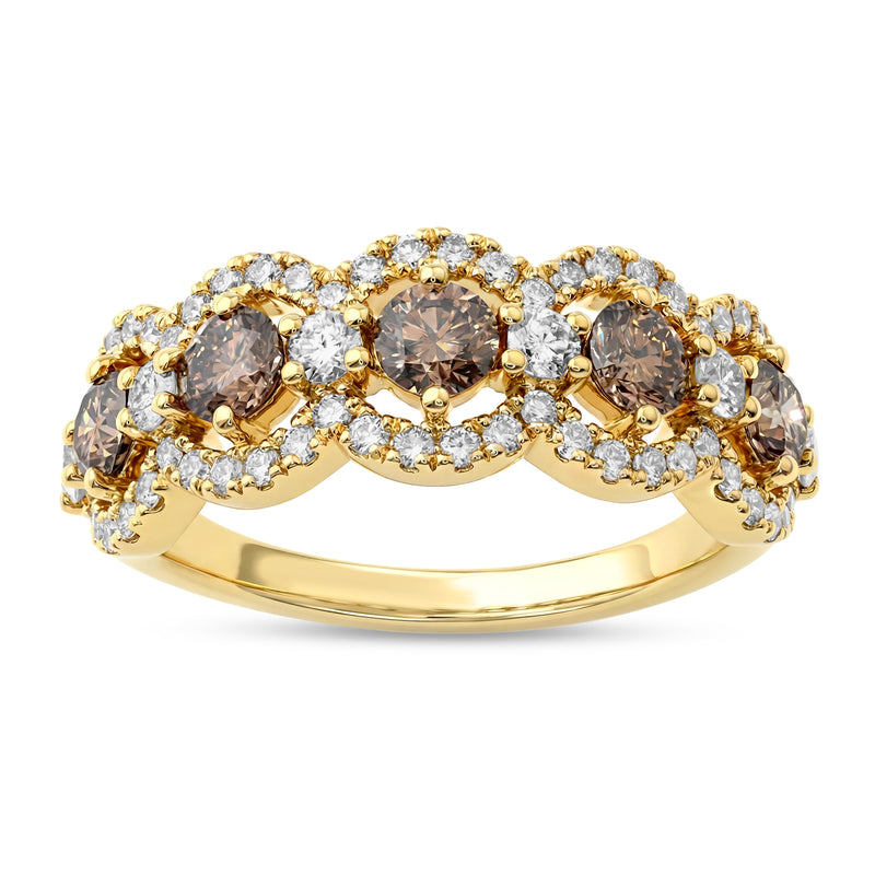 18ct Yellow Gold Round Cut 1.33 ctw Australian Champagne & White Diamond Ring