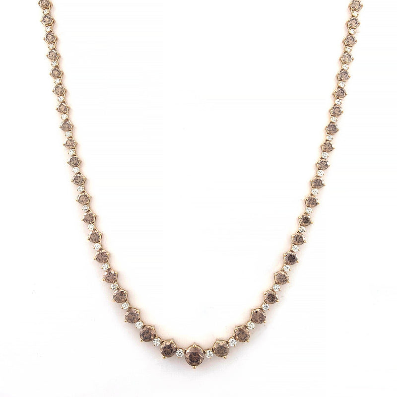 18ct Yellow Gold Round Cut 20.80 ctw Australian Champagne & White Diamond Necklace