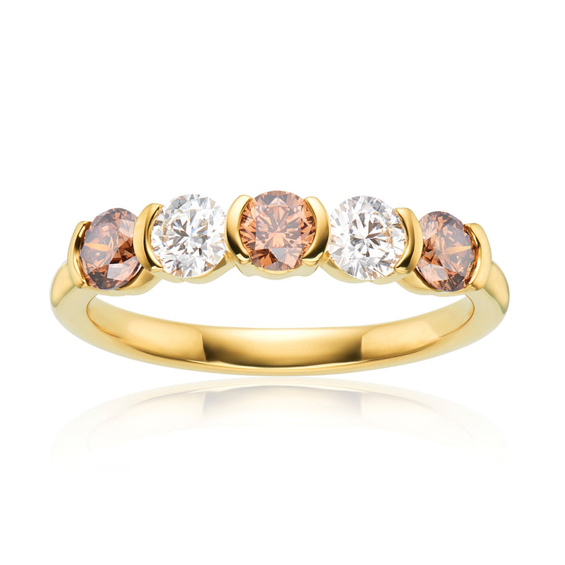 18ct Yellow Gold Round Cut 1.00 ctw Australian Champagne & White Diamond Ring