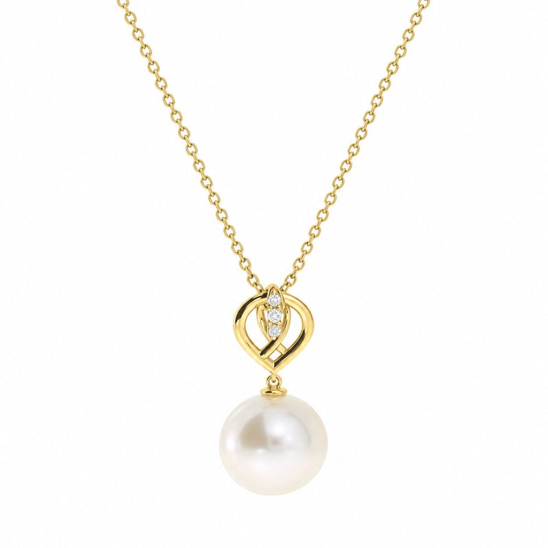 Perla By Autore 18ct Yellow Gold Oval Cut 11mm South Sea Pearl Diamond Set Pendant