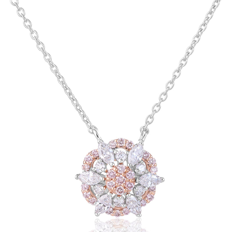 Rosyle 18ct White Gold Round & Marquise Cut 0.38ctw Argyle Authenticated Pink & White Diamonds Pendant