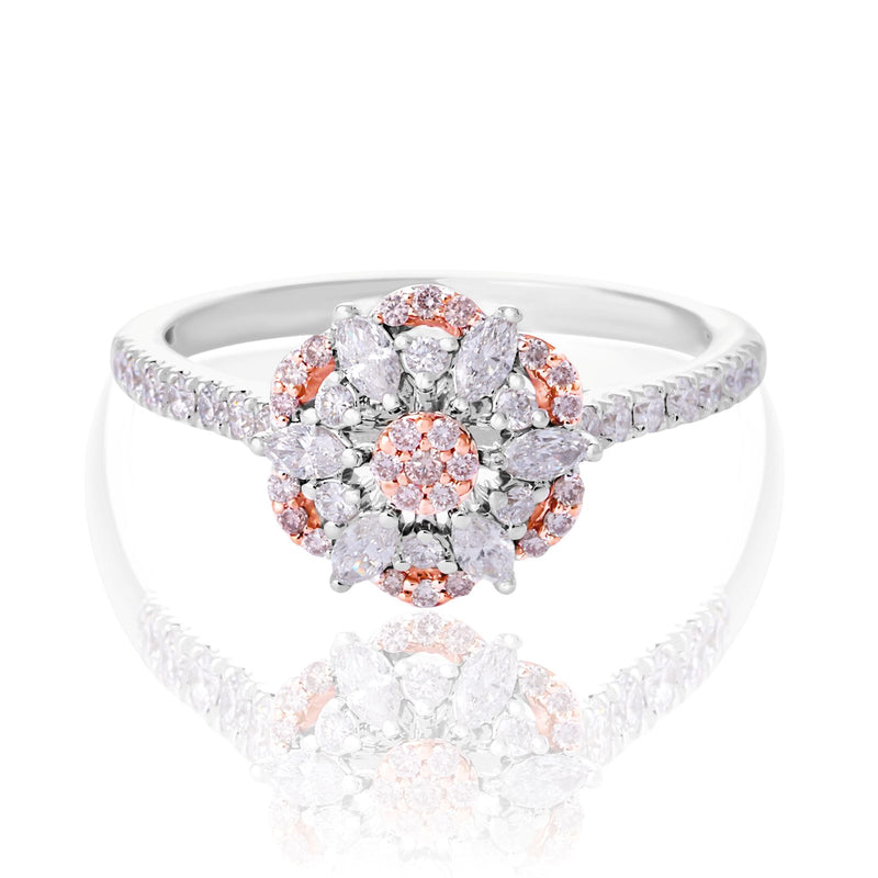 Rosyle 18ct White Gold Round & Marquise Cut 0.50ctw Argyle Authenticated Pink & White Diamonds Ring