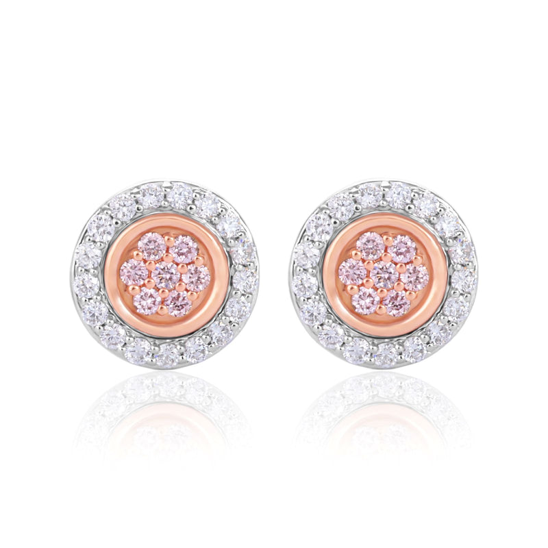 A close view of Rosyle 18ct White & Rose Gold Round Cut 0.25ctw Argyle Authenticated Pink & White Diamonds Earrings
