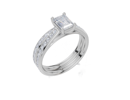 18ct White Gold Emerald Cut 1.07 Carat tw of Diamond Ring and 18ct White Gold 0.34 Carat tw of Diamond Band