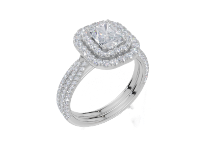18ct White Gold Radiant Cut 1.83 Carat tw of Lab-Grown Diamond Ring and 18ct White Gold 0.40 Carat tw of Lab-Grown Diamond Band