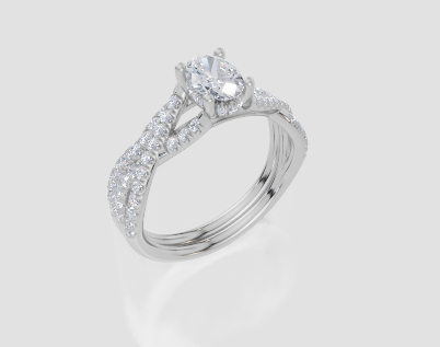 18ct White Gold Oval Cut 0.85 Carat tw of Diamond Ring and 18ct White Gold 0.28 Carat tw of Diamond Band