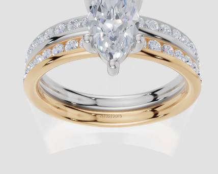 18ct Yellow Gold Marquise Cut 1.07 Carat tw of Lab-Grown Diamond Ring and 18ct White Gold 0.35 Carat tw of Lab-Grown Diamond Band