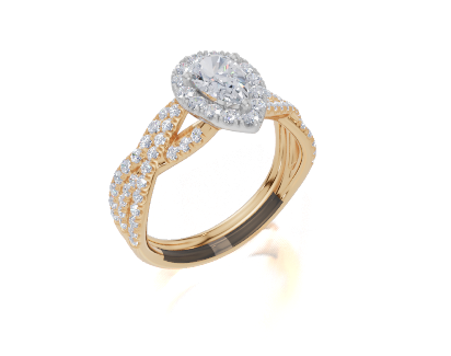 18ct Yellow Gold Pear Cut 0.98 Carat tw of Diamond Ring and 18ct Yellow Gold 0.28 Carat tw of Diamond Band