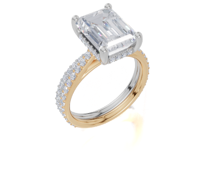 18ct Yellow Gold Emerald Cut 4.42 Carat tw of Diamond Ring and 18ct White Gold 0.36 Carat tw of Diamond Band