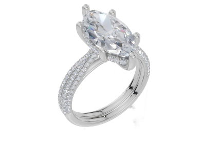 18ct White Gold Marquise Cut 3.43 Carat tw of Lab-Grown Diamond Ring and 18ct White Gold 0.75 Carat tw of Lab-Grown Diamond Band