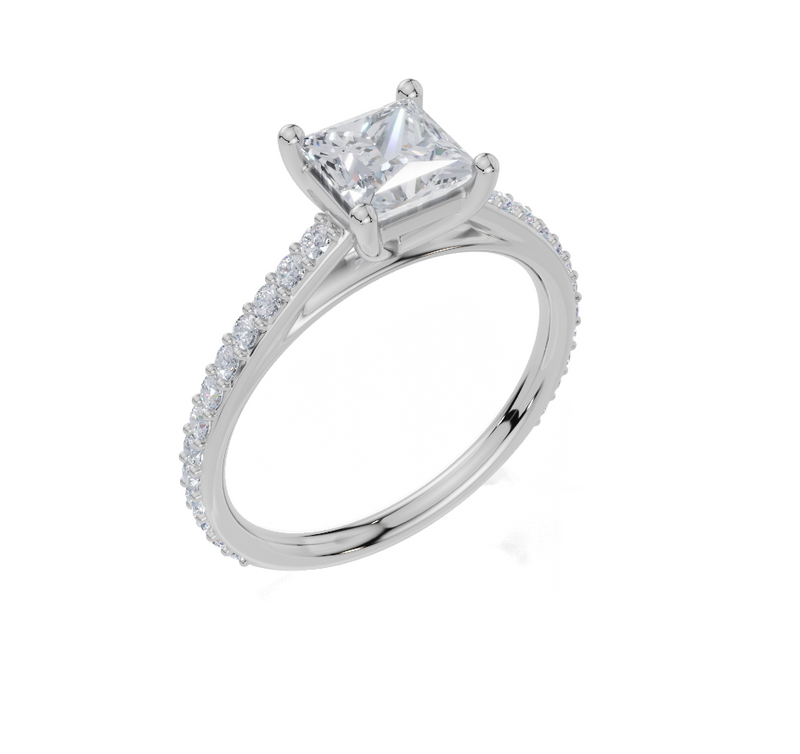 18ct White Gold Princess Cut 1.32 Carat tw of Lab-Grown Diamond Ring