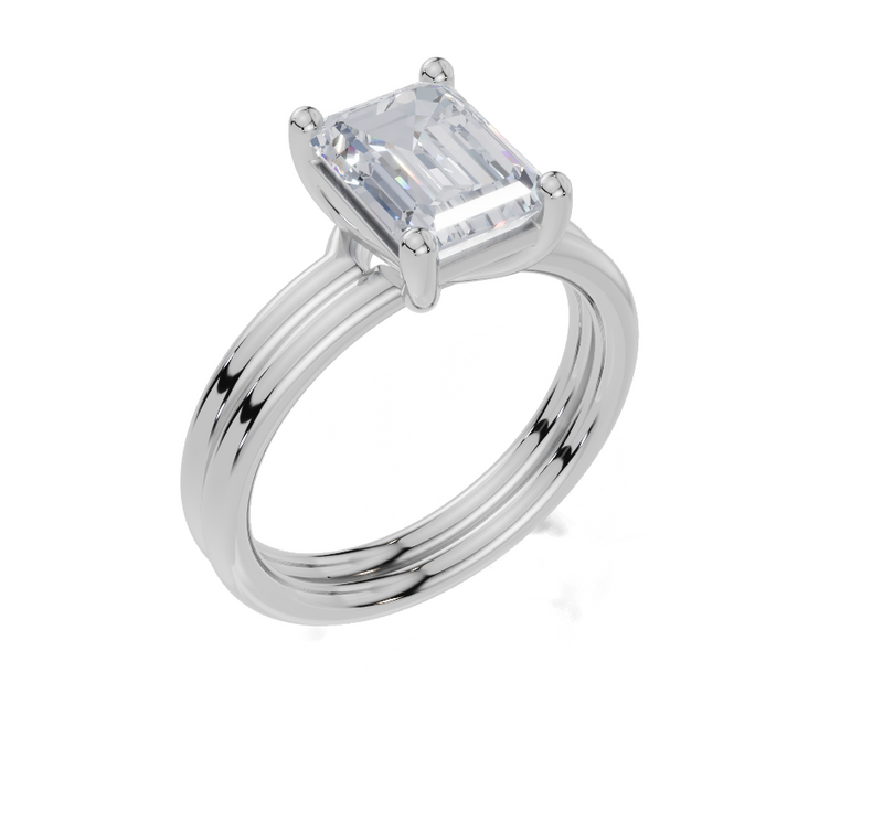 18ct White Gold Emerald Cut 2.00 Carat of Lab-Grown Diamond Ring and 18ct White Gold Lab-Grown Band