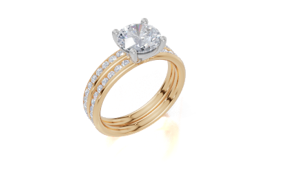 18ct Yellow Gold Round Cut 1.82 Carat tw of Diamond Ring and 18ct Yellow Gold 0.35 Carat tw of Diamond Band