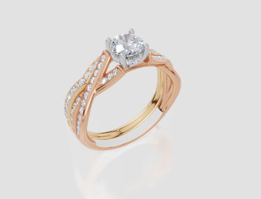 18ct Rose Gold Round Cut 0.79 Carat tw of Diamond Ring and 18ct Yellow Gold 0.19 Carat tw of Diamond Band