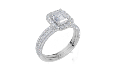 18ct White Gold Emerald Cut 1.56 Carat tw of Diamond Ring and 18ct White Gold 0.36 Carat tw of Diamond Band