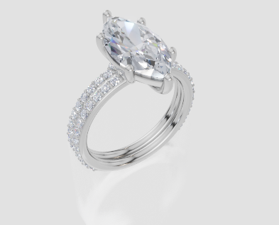 18ct White Gold Marquise Cut 3.33 Carat tw of Lab-Grown Diamond Ring and 18ct White Gold 0.38 Carat tw of Lab-Grown Diamond Band