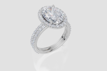 18ct White Gold Oval Cut 3.66 Carat tw of Diamond Ring and 18ct White Gold 0.38 Carat tw of Diamond Band