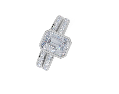 18ct White Gold Emerald Cut 1.82 Carat tw of Diamond Ring and 18ct White Gold 0.34 Carat tw of Diamond Band
