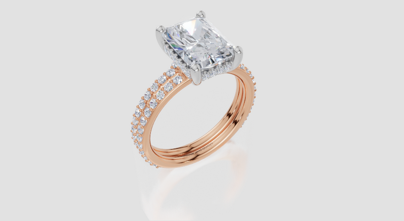 18ct Rose Gold Radiant Cut 3.42 Carat tw of Lab-Grown Diamond Ring and 18ct Rose Gold 0.38 Carat tw of Lab-Grown Diamond Band