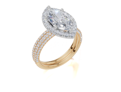 18ct Yellow Gold Marquise Cut 2.65 Carat tw of Lab-Grown Diamond Ring and 18ct Yellow Gold 0.80 Carat tw of Lab-Grown Diamond Band