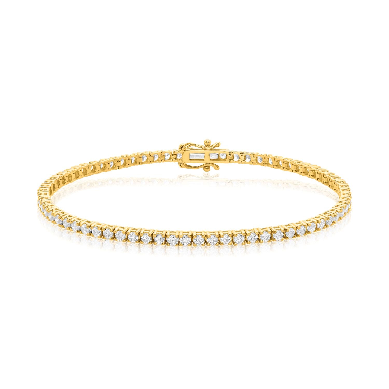 9ct Yellow Gold Round Brilliant Cut 3.00 Carat tw Diamond Tennis Bracelet