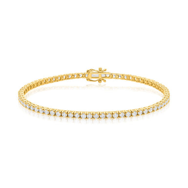 9ct Yellow Gold Round Brilliant Cut 3.00 Carat tw Diamond Tennis Bracelet