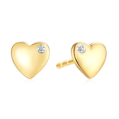 9ct Yellow Gold Round Cut Children's Heart Diamond Earrings